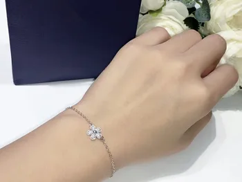 

Hot AAA Zircon Sakura Cherry Blossoms Charm Bracelet Pure 925 Sterling Silver Flower Women Wedding Jewelry
