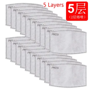 

10 PCS PM2.5 5-Layer Non-Woven Fabric Filter with 2 Layers Meltblown Cloth Anti-Fog and Dust-Proof Activated Carbon Mask Filter