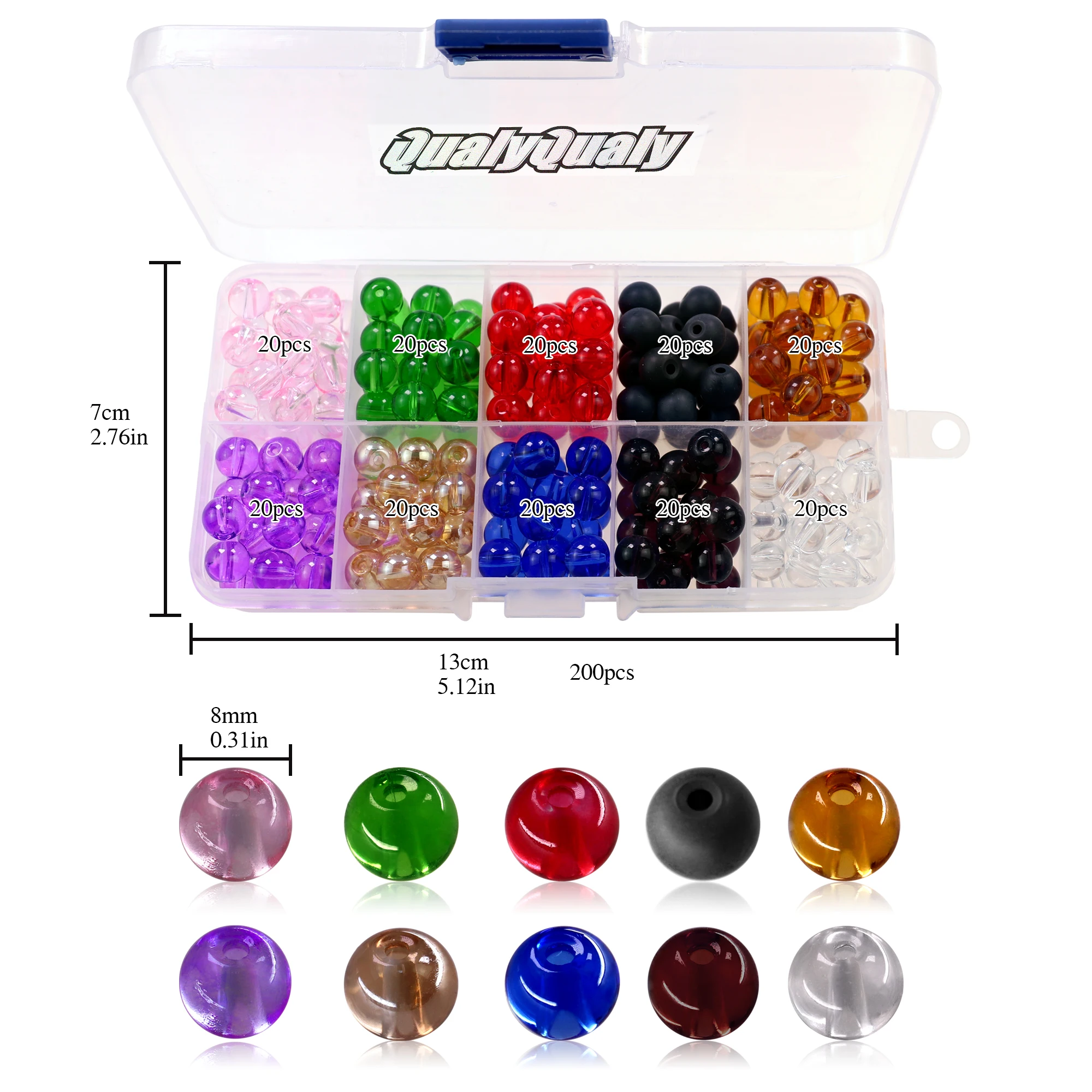 200 Perline Da Pesca Assortite A Forma Di Occhio - 8 Mm, Colorate, In Plastica - Per Carolina Rig, Texas Rig E Lenze - Scatola Portatile - 2