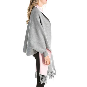 

Hot Sale 2019 Fashion Women Poncho Shawl Wrap Tassels Thick Warm Wraps With Sleeves Temperament Elegant Female Shawl