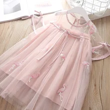 Детское платье для девочек Летняя кружевная одежда-пачка для крещения коллекция года, модные вечерние пляжные платья принцессы с сеткой для свадьбы одежда для детей 3, 4, 5, 6 лет