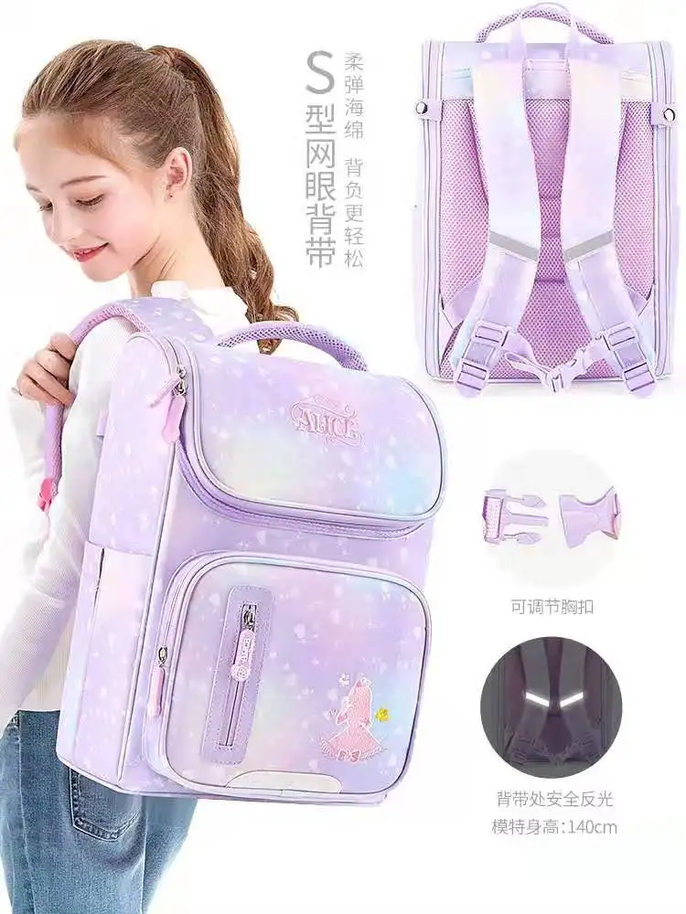 Disney Alice School Bags For Girls Primary Student Shoulder Backpack Grade 1-5 Teenage Gifts Large Capacity Super Light Mochila