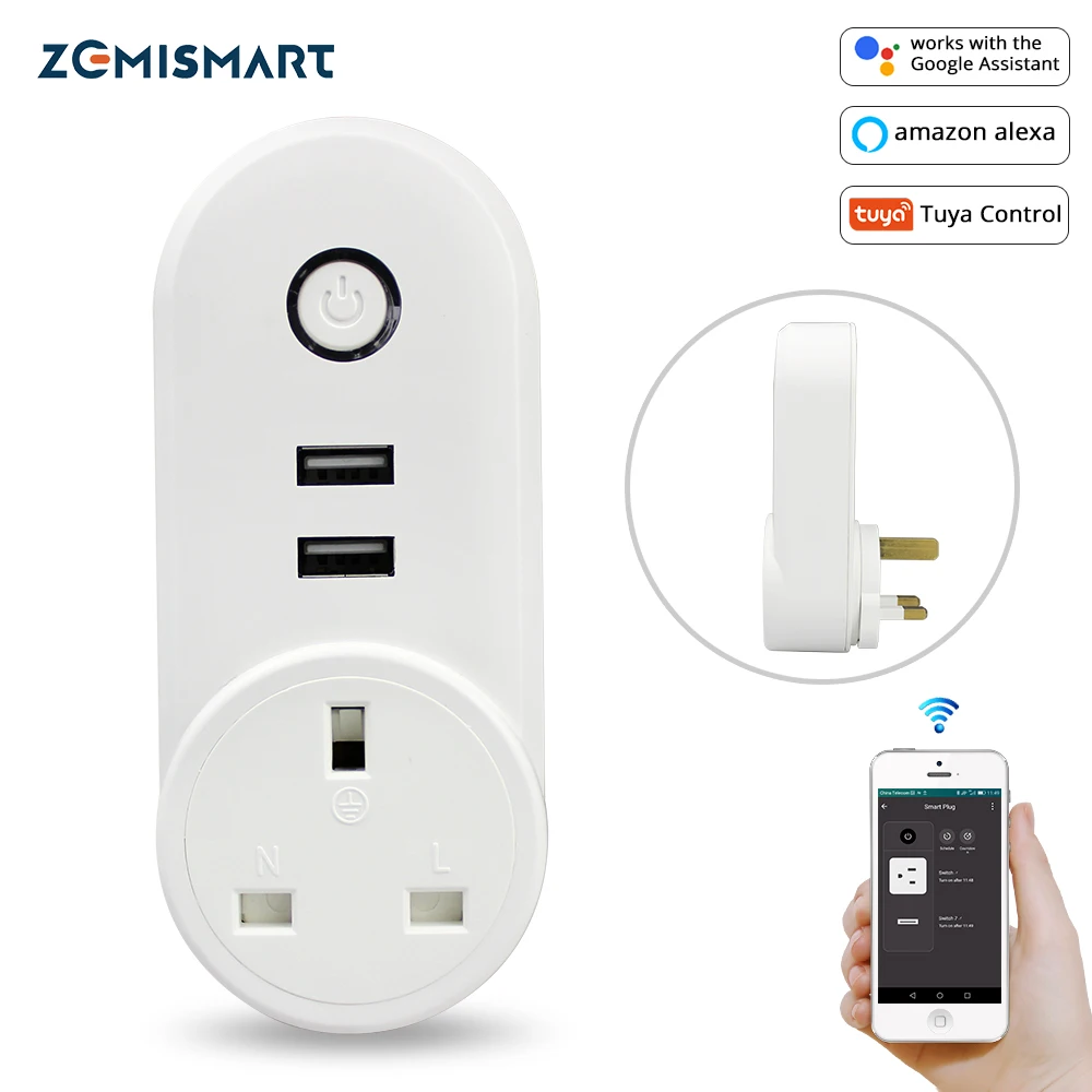 Смарт Wi-Fi мощность Великобритания розетка с USB Tuya приложение управление таймер функция работать с Alexa Google Home assistant
