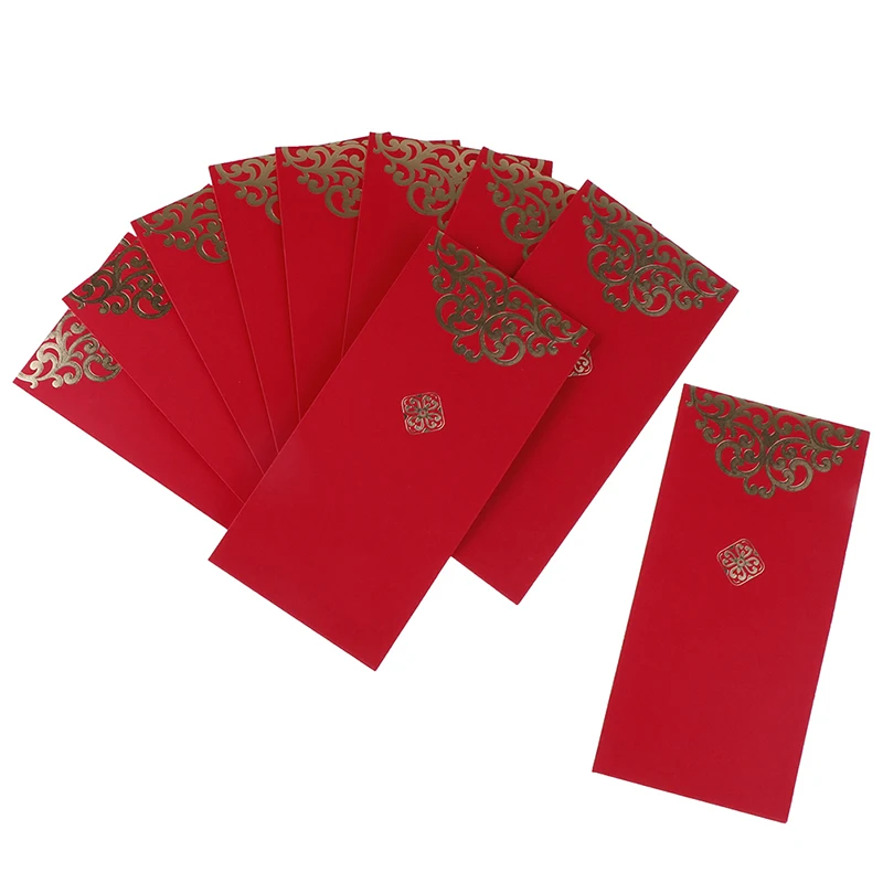 10pcs/set Chinese Spring Festival Gold Printing Red Pocket New Year Wedding Red Envelope To Fill In Money
