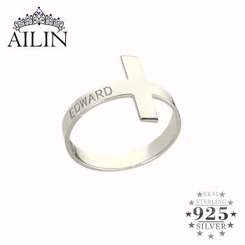 

AILIN Personalized Engraved Ring Customized Simple Cross Style Ring Unique Name Lettering Gold Color Rings for Women Men