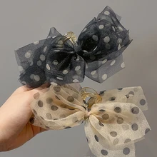 

2021 Elegant Bow Mesh Hair Claws Crab Hair Clips Girls Dots Solid Color Yarn Ribbon Bow Dots Ponytail Holder Hair Accessories