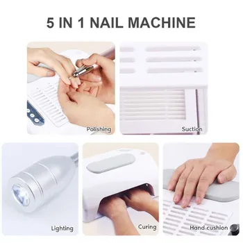 

5 In 1 Newest Nail Art Salon Equipment With Nail Lamp Nail Vacuum Cleaner Nail Dust Collector Nail Drill For Manicure Machine