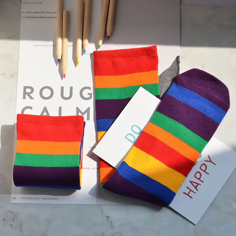 

Hot Fashion Children Girls Winter warmer Socks Cute Rainbow Long Stripes Printed Thigh High Striped Patterned Socks