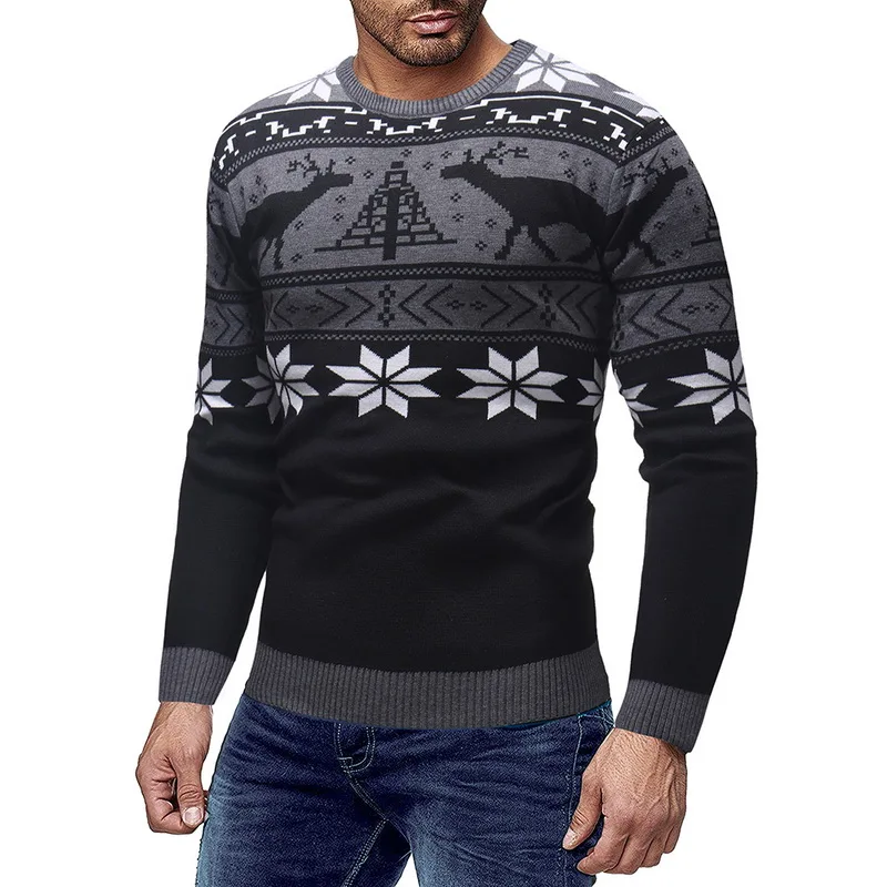 Christmas Cotton Printing Sweater Men Autumn Winter Jersey Jumper Pullover Men O-neck Knitted Sweaters
