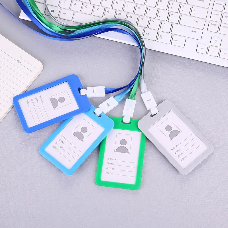 Portable Colorful Employee Plastic ID Card Holder Name Tag Lanyard Neck Strap staff work card Office & Stationery Supplies customized product、custom waterproof plastic badge card neck strap polyester lanyard vip pass card events staff id card