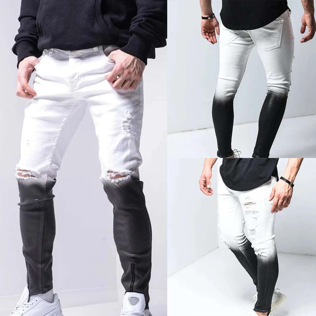 LASPERAL Summer Men Skinny Jeans Men Ripped Jeans Slim Fit Denim Pants Zipper Pencil Pants Trousers LASPERAL Summer Men Skinny Jeans Men Ripped Jeans Slim Fit Denim Pants Zipper Pencil Pants Trousers