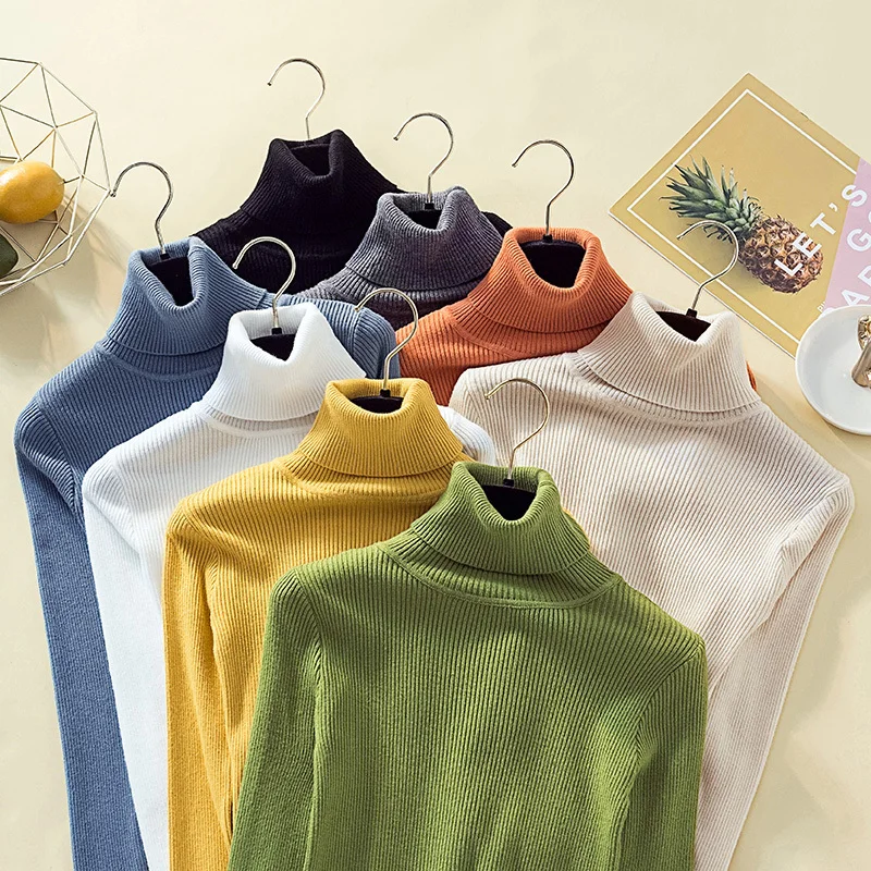LEH Женский пуловер водолазка свитер однотонный базовый Тонкий Повседневный Топ