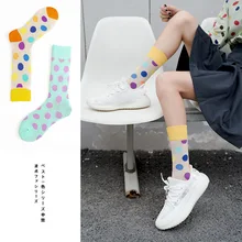 Высокая уличная мода, цветные, в горошек, Хлопковые женские носки, стильные, трендовые, цветные, толстые, носки, высокое качество, милые, милые, осенние носки