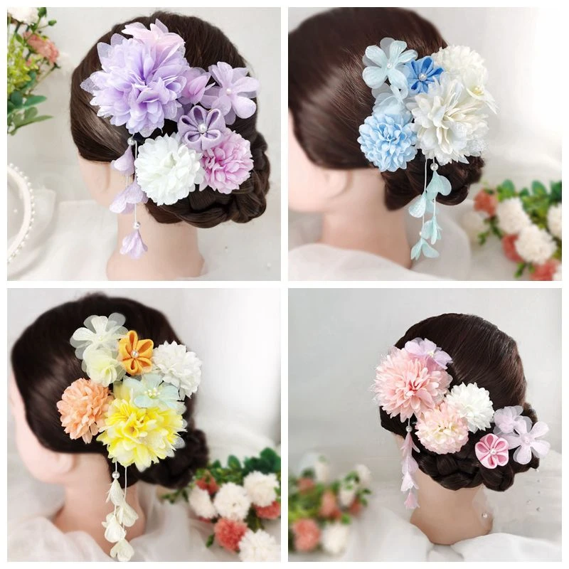 Conjunto de flores de seda, horquillas de Kimono, crisantemo, para el de Boda nupcial|Joyería para el cabello| - AliExpress