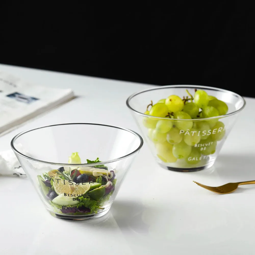 1 шт. стеклянная Салатница, кухонная миска для смешивания яиц, круглые прозрачные стеклянные миски, бытовые фруктовые супы, десертная миска