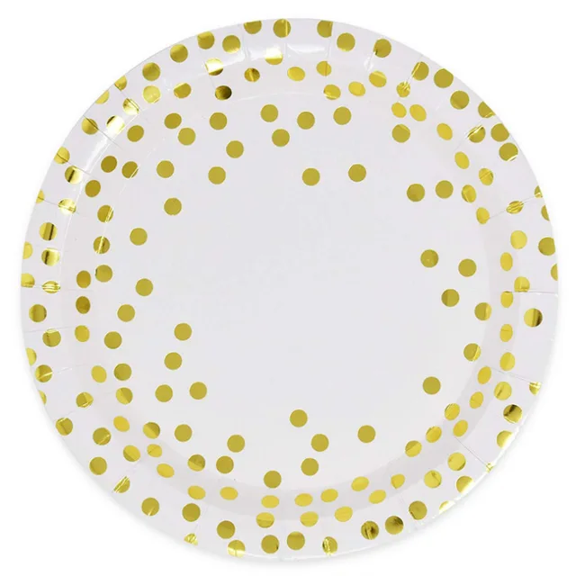 Wedding gold party bronzing dots disposable dishes decorations stamping plate disposable cup anniversaire decoration collection 9inch plate-10pcs