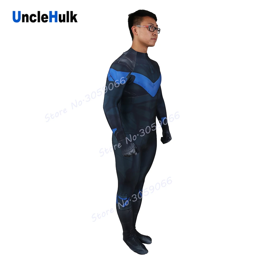 Костюм nightwing костюм черный и синий спандекс боди SH0808 | UncleHulk|Костюмы из фильмов ТВ|