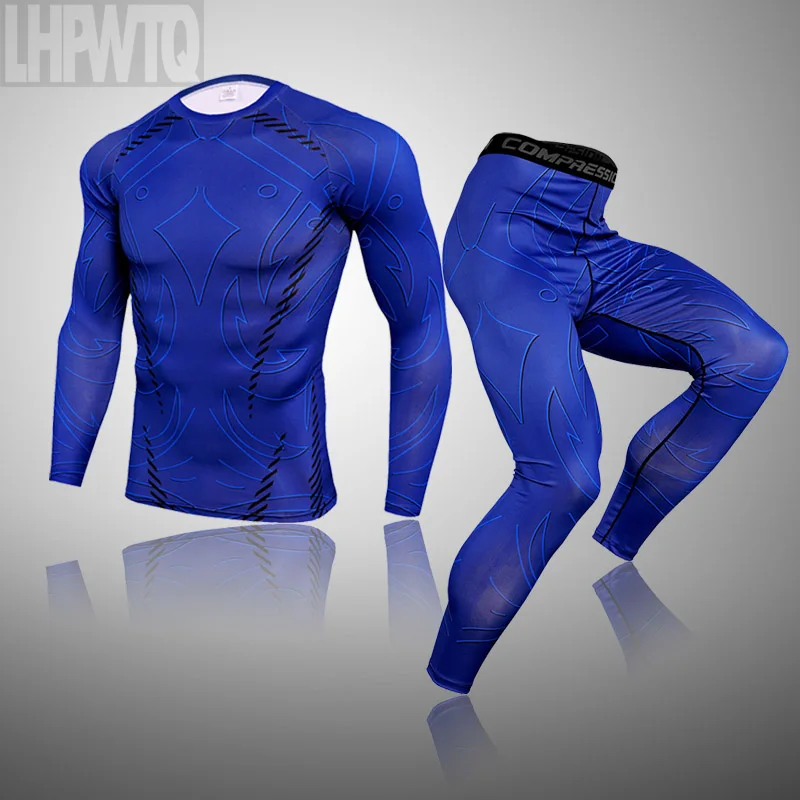Thermal underwear set Ski tracksuit men fitness running gym MMA training quick-drying compression jogging suit