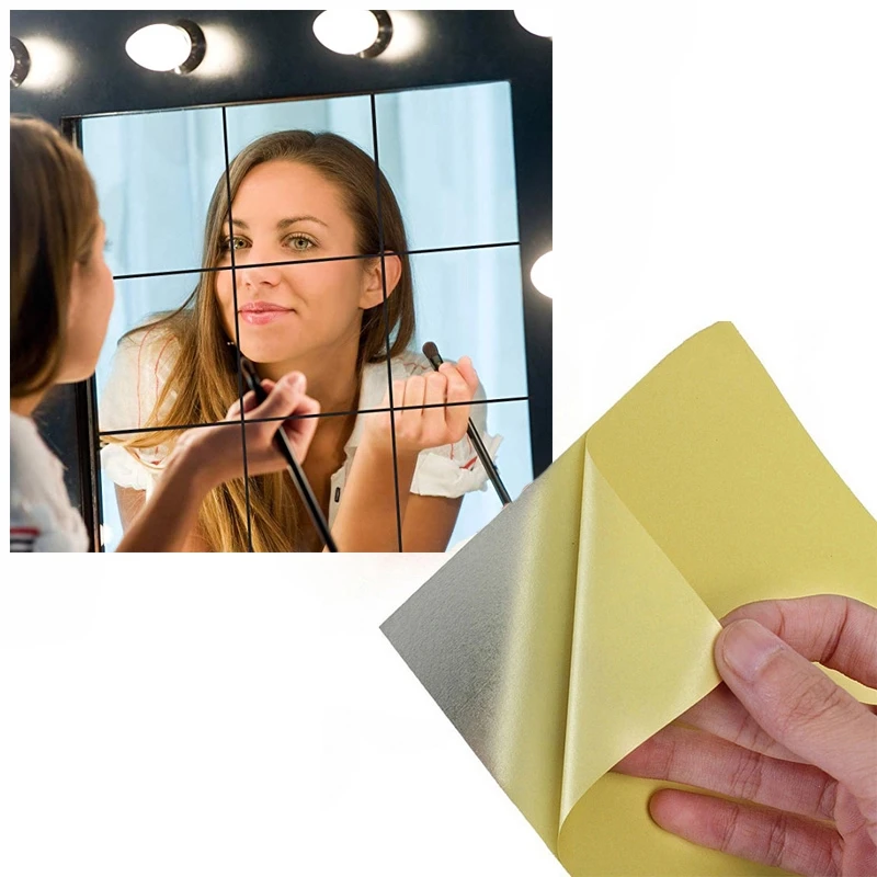 

9pcs 15 x 15cm Silver Square Mirror Tile Wall Stickers Decal Home Bath Living Room Mirror Wall Stickers Decal Self-adhesive