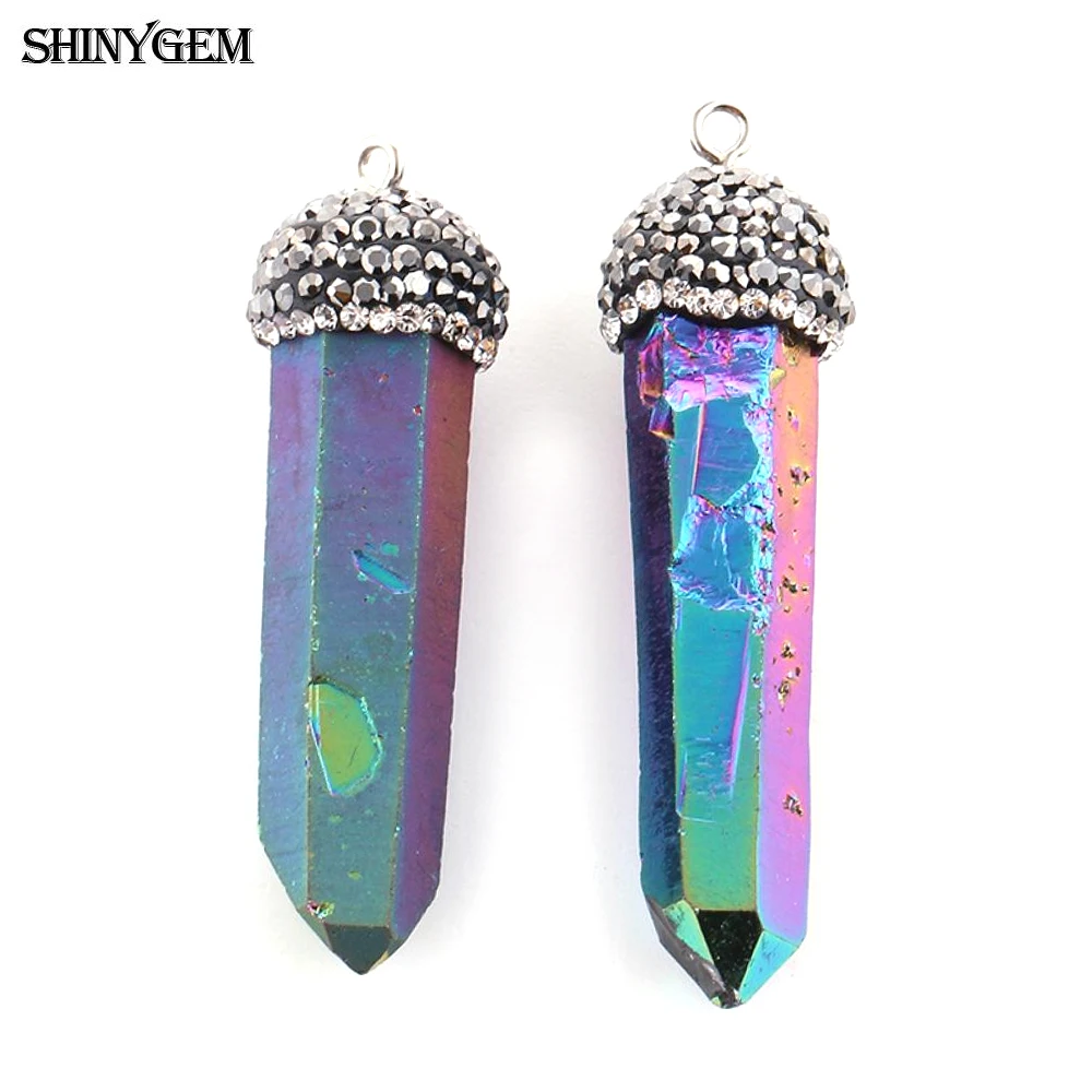 ShinyGem 14*40 мм Необычные Подвески с натуральным кристаллом Druzy микро инкрустация