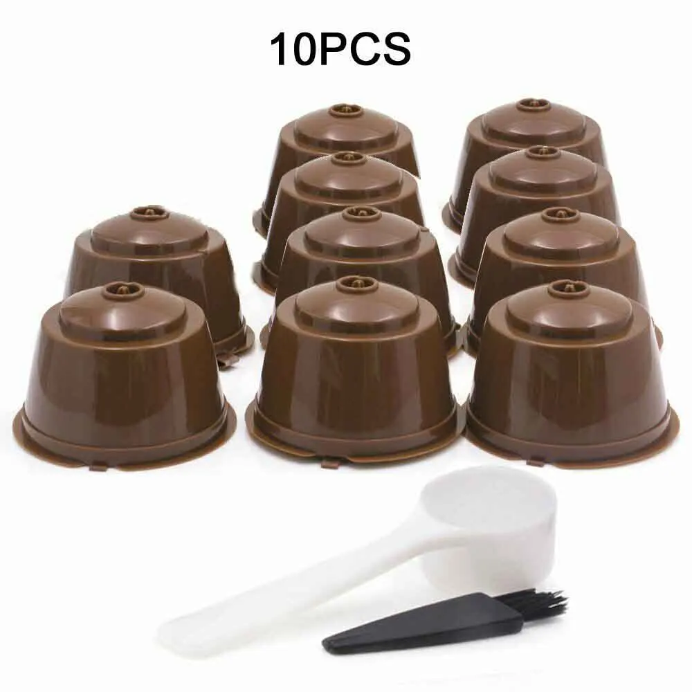 

10pcs Reusable Coffee Filter Pod Set for Dolce Gusto, Contains 10 Coffee Capsules, a Spoon and Brush.