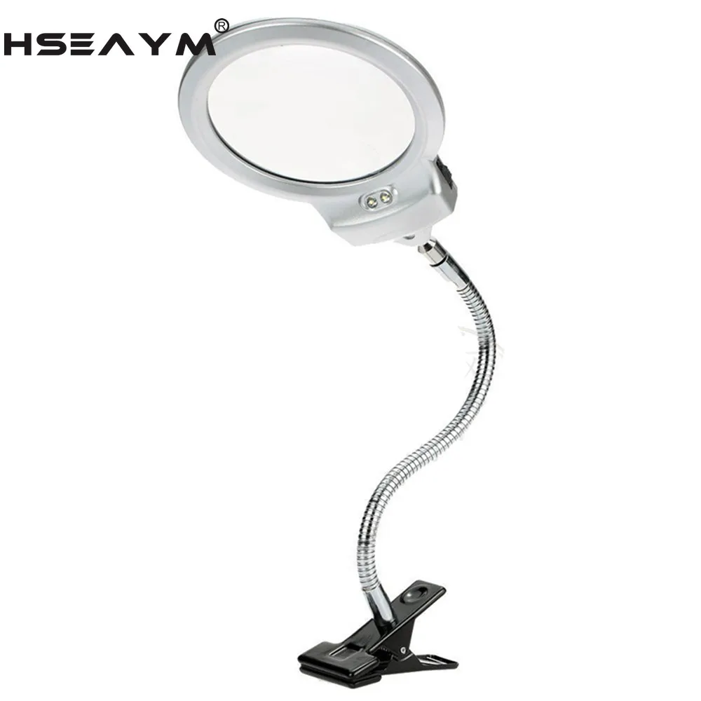 2 Led Lighting Desk Desktop Magnifier Magnifying Glass Loupe Metal