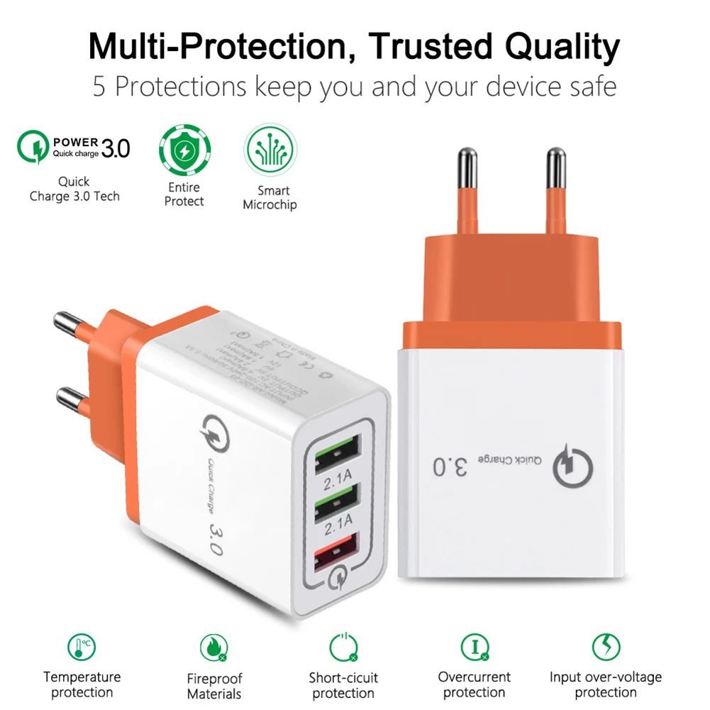 EU/US разъем USB зарядное устройство адаптер портативный дорожный QC 3 0 usb порта