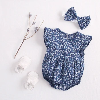 

Baby Clothes Girls Rompers + Hair band Kids One-Piece Clothes Back Belt Cross-Border Harbin Broken Flower Girl Ruffle Rompers