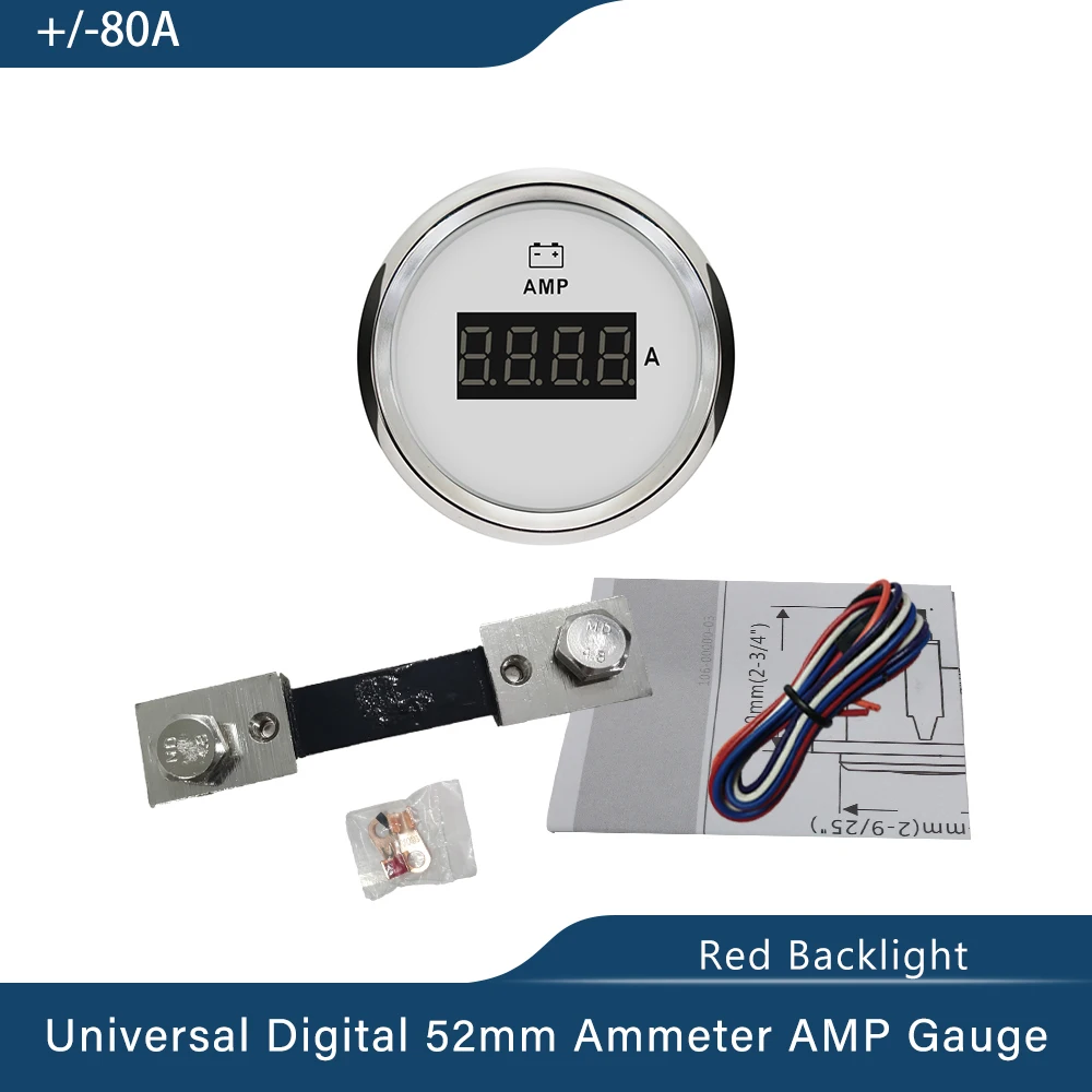 ELING Digital Ammeter Ampere Gauge 80A With Current Sensor 2 With Backlight 52mm