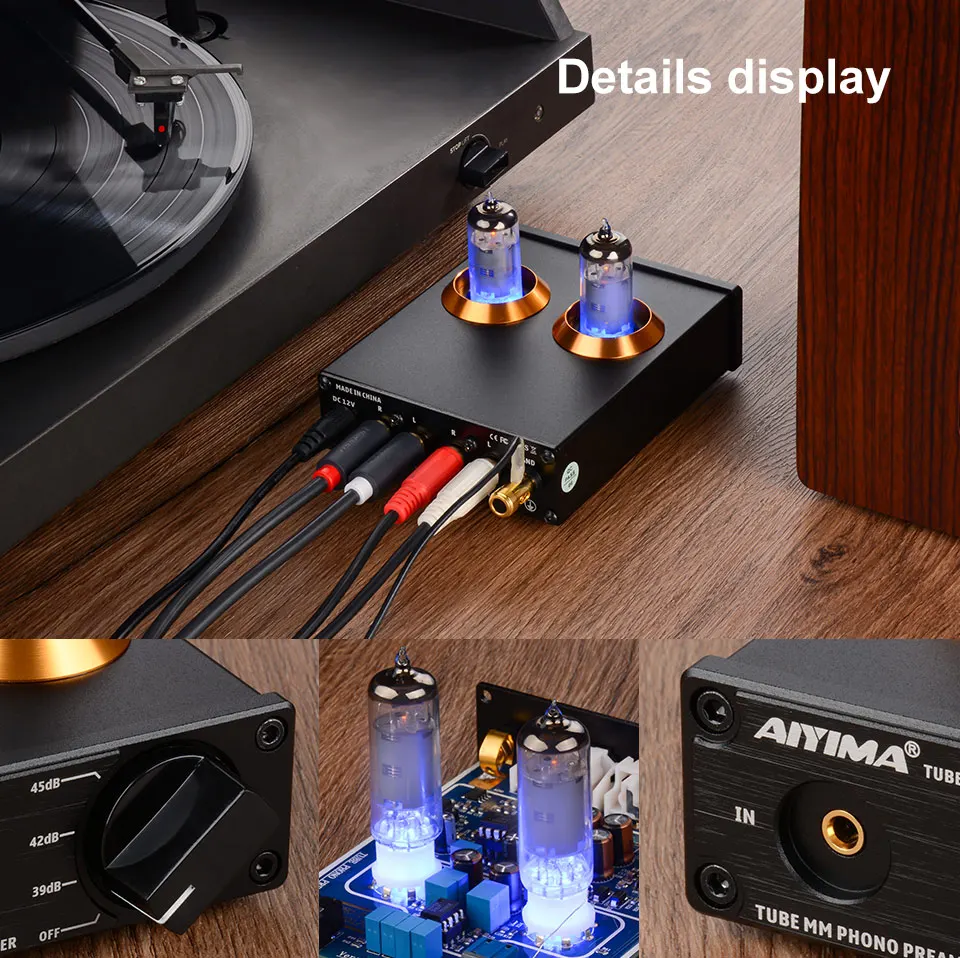 AIYIMA HiFi Vacuum 6A2 Tube MM Phono Turntable Preamplifier HiFi Stereo Phonograph Preamp Amplifier Vinyl Record Player DIY 12V