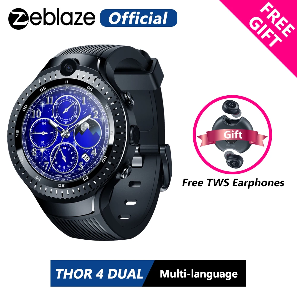 Gratis Tws Oortelefoon] Zeblaze Thor 4 Dual 4G Smartwatch 5.0MP + 5.0MP Dual  Camera 1.4 \