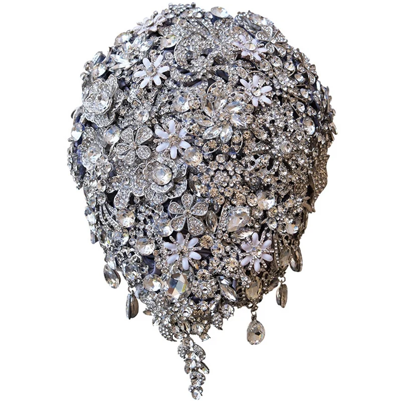 

TOP!-Bride Bridesmaid Bouquet Rose Drops Rhinestones Layered Teardrops Bouquet Silver Brooch Bouquet Wedding Accessories Jewelry