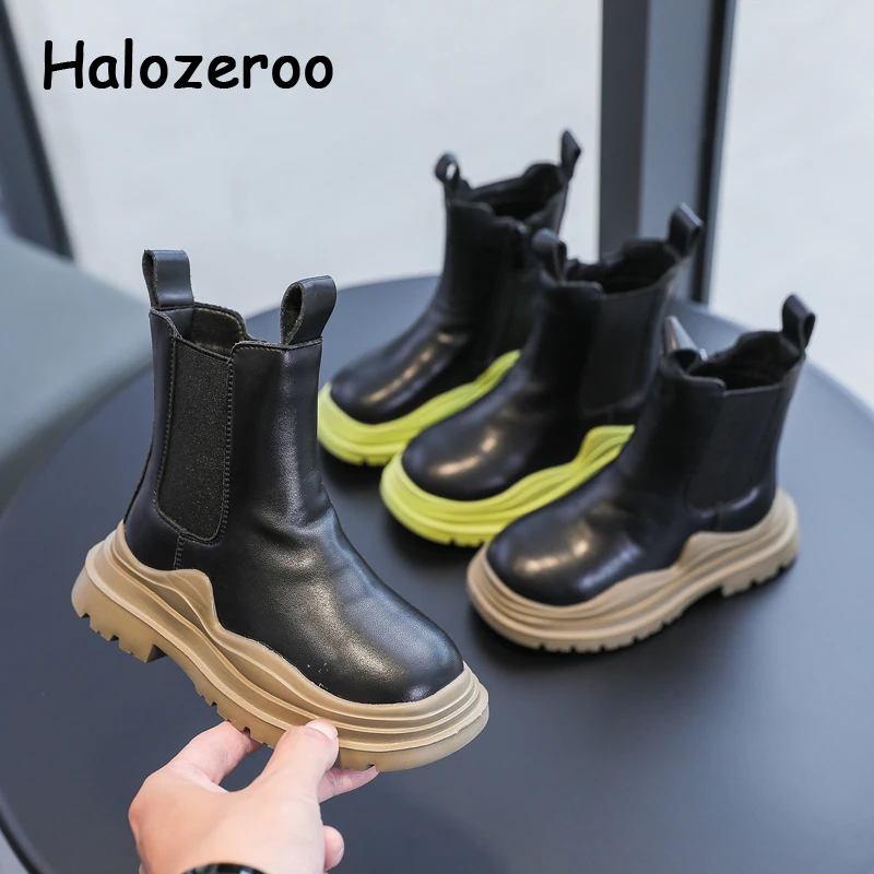 

Autumn Kids Chelsea Boots Children Green Brand Shoes Baby Girls Leather Motorcycle Boots Boys Ankle Shoes Slip On Fashion Boots