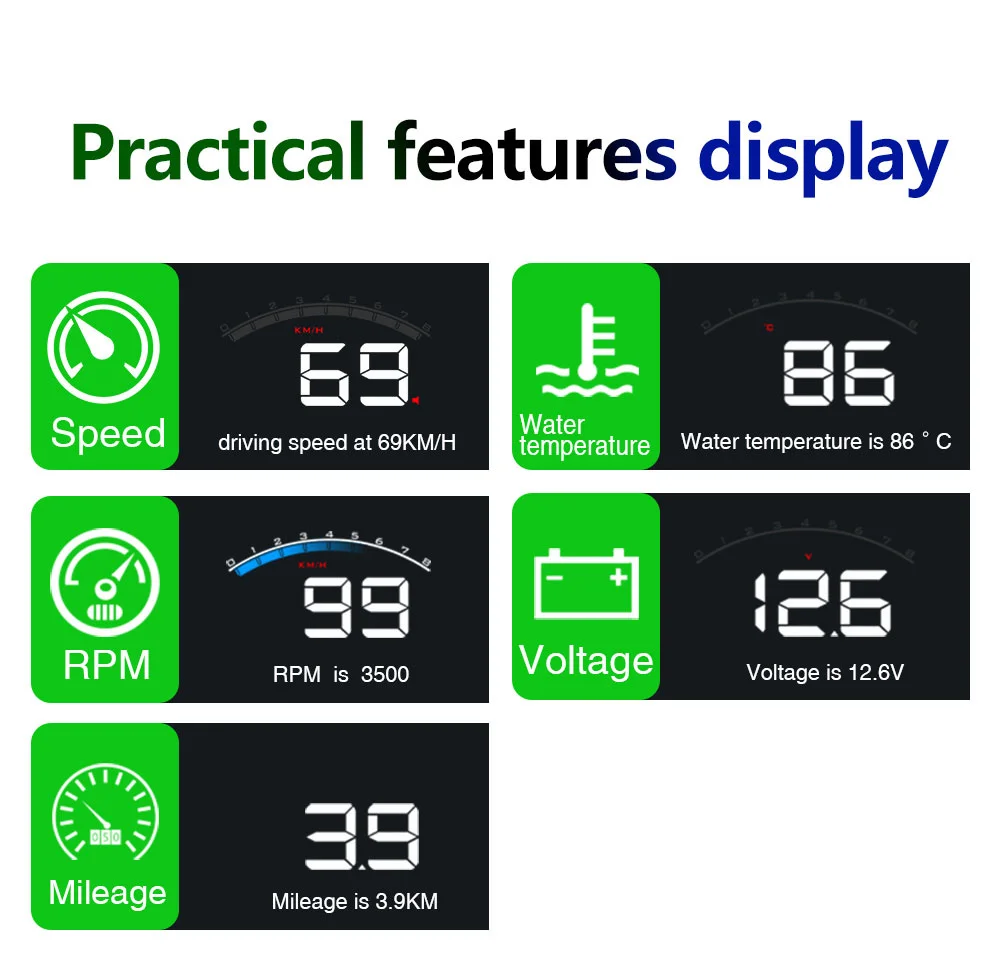 OHANEE-3.5 ũ HUD ڵ OBD II HUD   ÷, M6 ڵ ÷  ڵ   溸 DC12V Hud