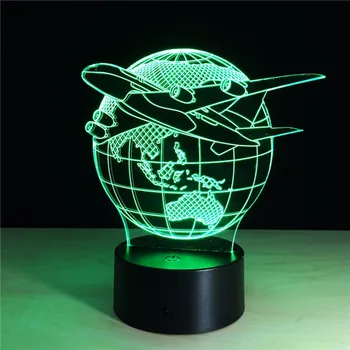 

Smart Touch 7-color 3D Illusion LED Night Light USB Decor Gift Lamp Airplane Flying the Earth Desk Lights