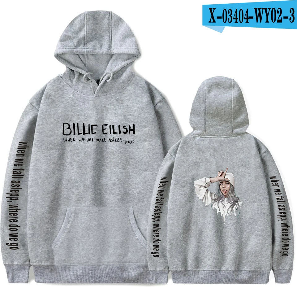 Новая Серая Толстовка Billie Eilish, толстовки для женщин и мужчин, толстовки Harajuku с капюшоном, Осенние повседневные пуловеры Billie Eilish для девочек - Цвет: gray