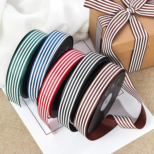 20 yards/lot) 1'' (25mm) Black and White Stripe grosgrain ribbon printed  gift wrap decoration ribbons