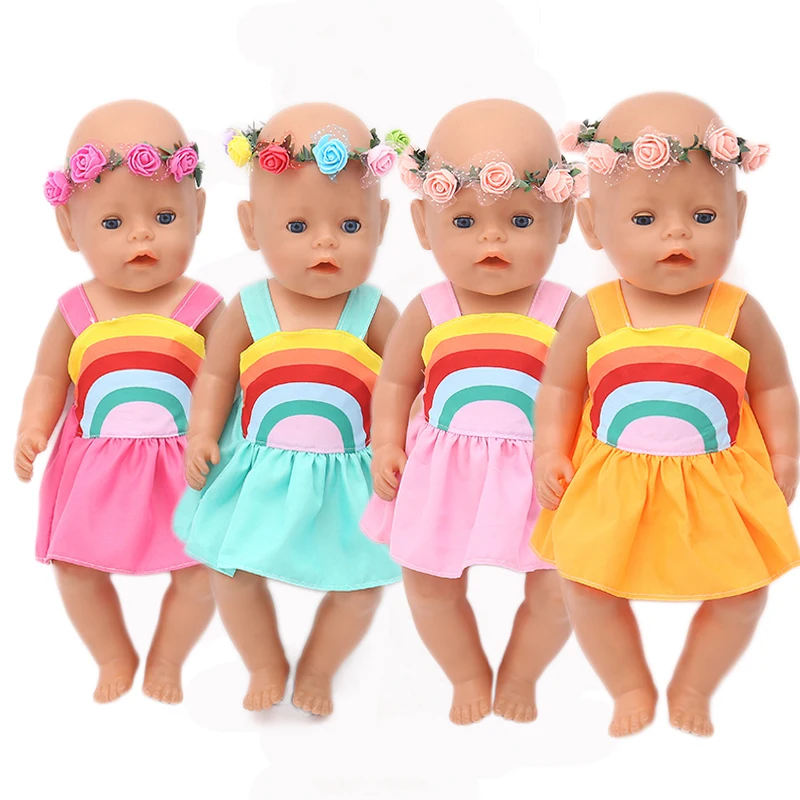 

Rainbow+Garland Dress Wear for 17 inch 43cm baby doll, Children best Birthday Gift