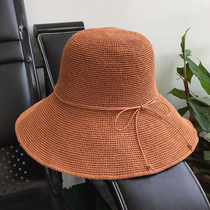 Raffia Sun Женская Летняя шляпка корейский праздник ЗОНТИК КЕПКА Женская однотонная Защита от солнца с солнцезащитным козырьком Повседневная купольная шляпы-котелки H7377