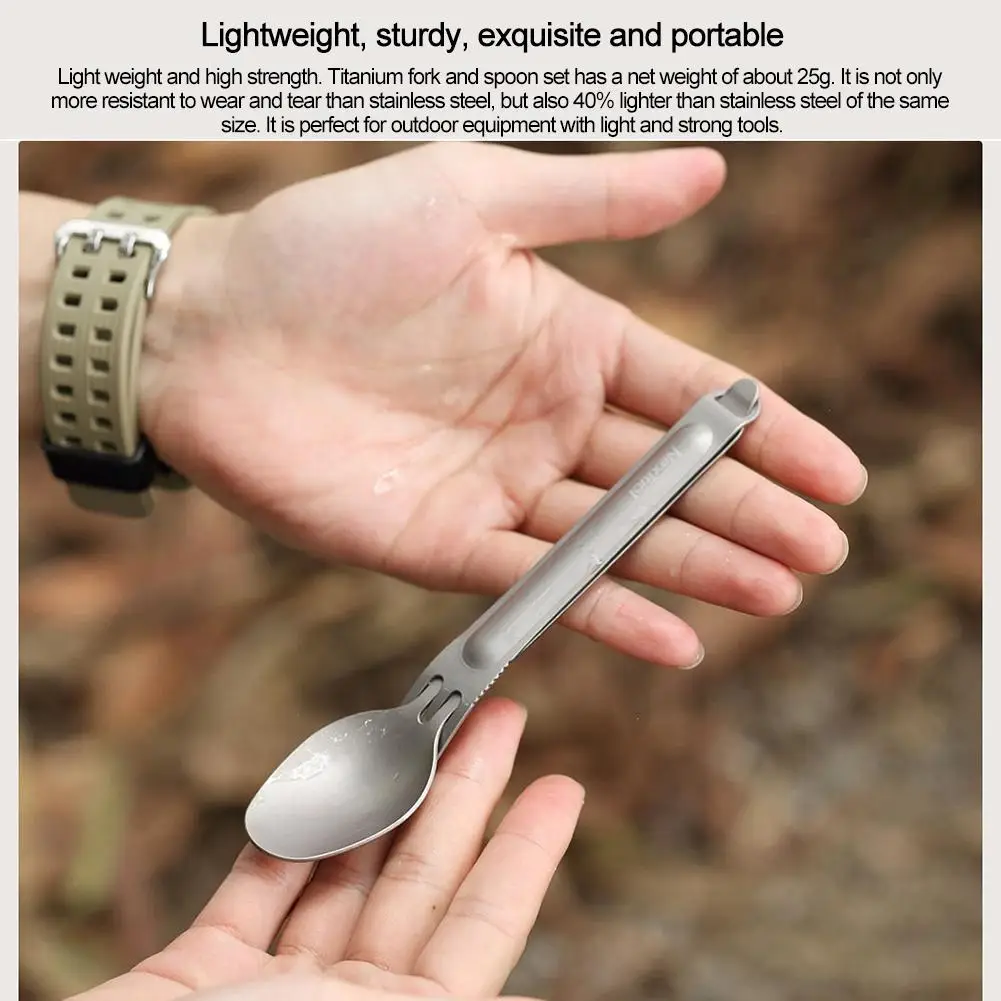 2pcs Outdoor Sport Military Tableware Picnic Cutlery Utensils Ultralight Titanium Alloy Fork Spoon Set For Travel Camping Hiking