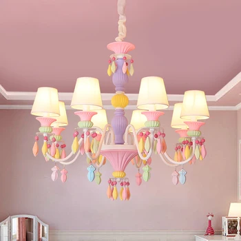 

New Children's room crystal princess room bedroom lamp LED girl creative macaron chandelier lamps