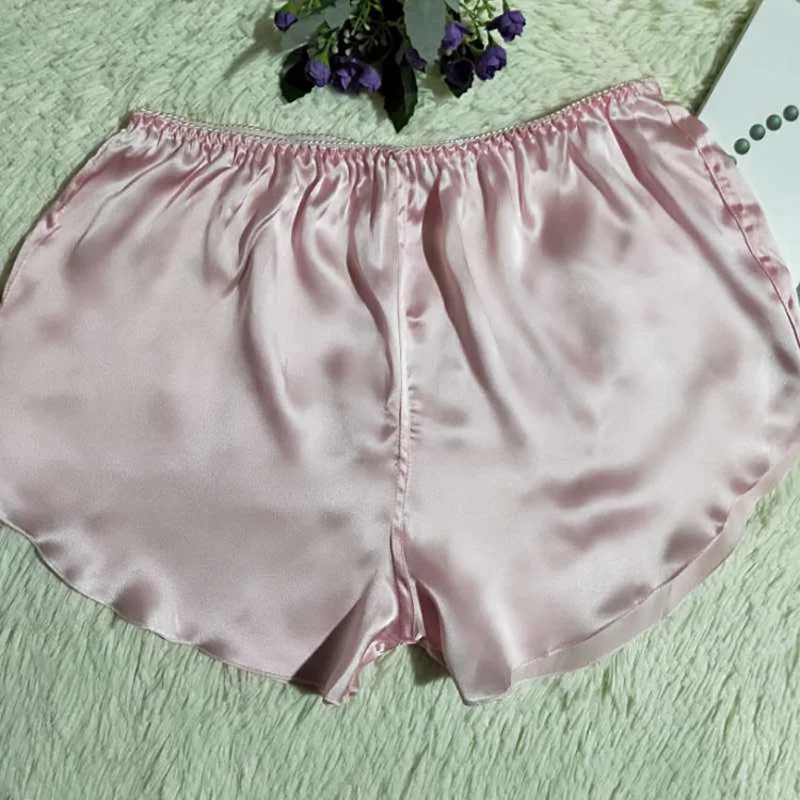 

Women Shorts Summer Silk Solid Casual Nightwear Elastic Waist Home Wear