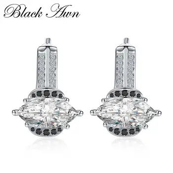 

Cute Genuine 2.6g 925 Sterling Silver Jewelry Anniversary Stud Earrings for Women Row Black&White Female Earring T009