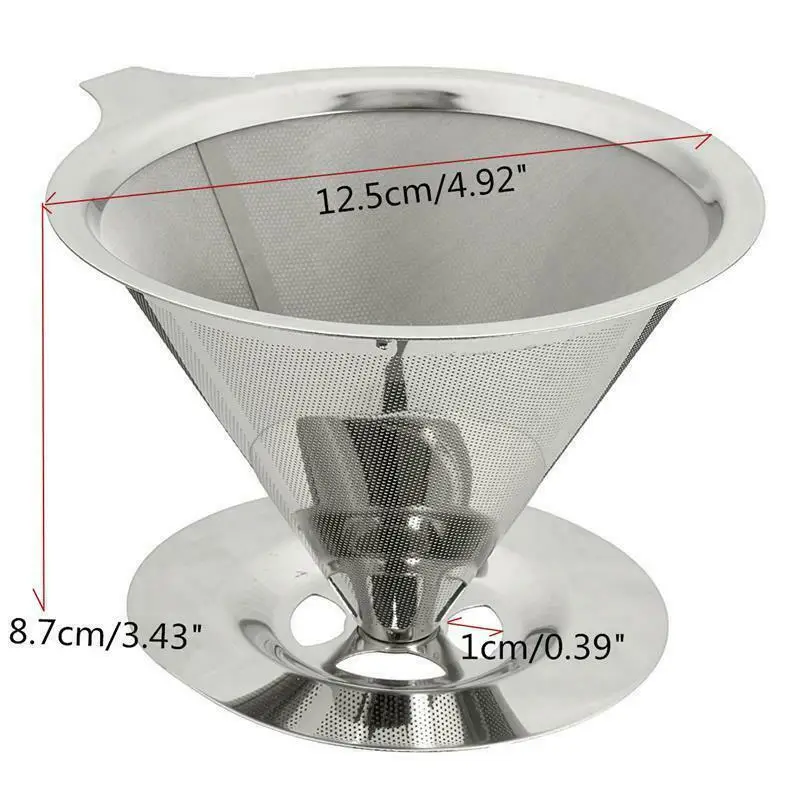 Нержавеющая сталь безбумажный залить кофе многоразовый конус кофе капельница Фильтр Портативный многоразовый