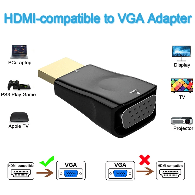 Male to Female HDMI-compatible VGA Adapter HD 1080P Audio Cable Converter For PC Laptop TV Box Computer Display Projector | Мобильные