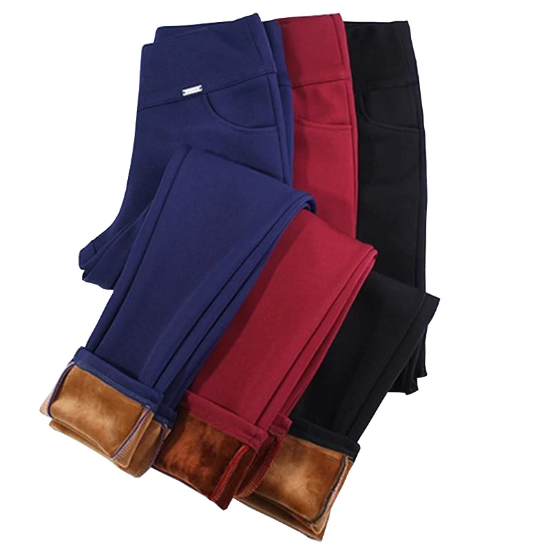 

2019 Women Thicken Warm Leggings Winter Plus Size High Waist Leggings S-5Xl 6XL Slim Sexy Lady Trousers Solid Elastic Leggings