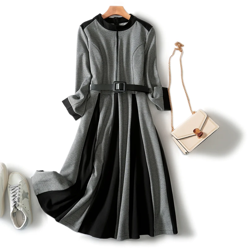 2019 Winter Dress Women A-Line Long Sleeve Knee-Length Office Lady Elegant O-Neck Casual Slim Autumn Vestidos | Женская одежда
