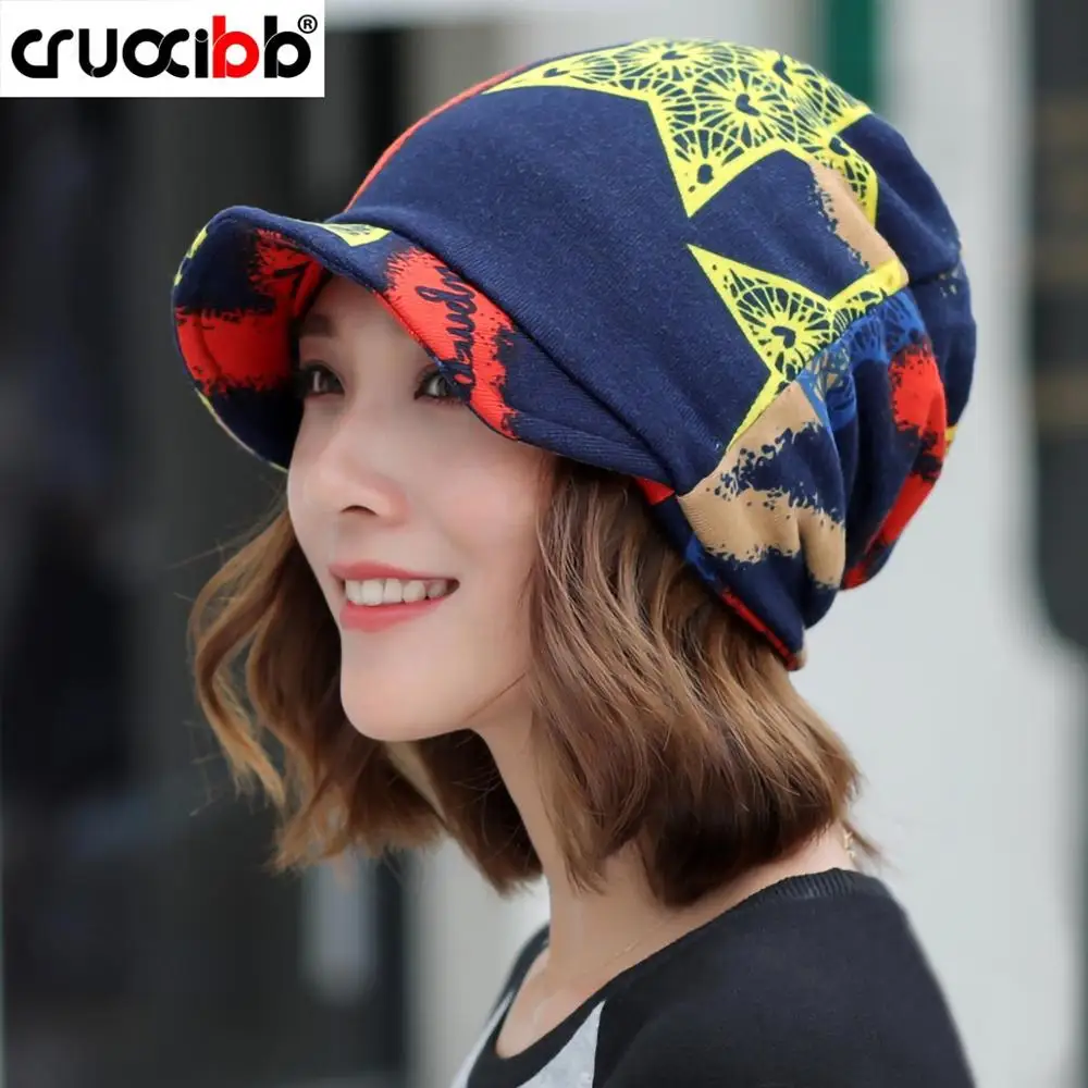 

CRUOXIBB Women's Floral Visor Beanie Winter Newsboy Cap Ponytail Vintage Messy High Bun Hat