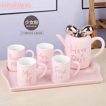 

Fashion Simple Ceramic European Tea Set Simple Gift Ceramic Tea Set Creative Personality Trend Bow Creative Coffee Cup Set