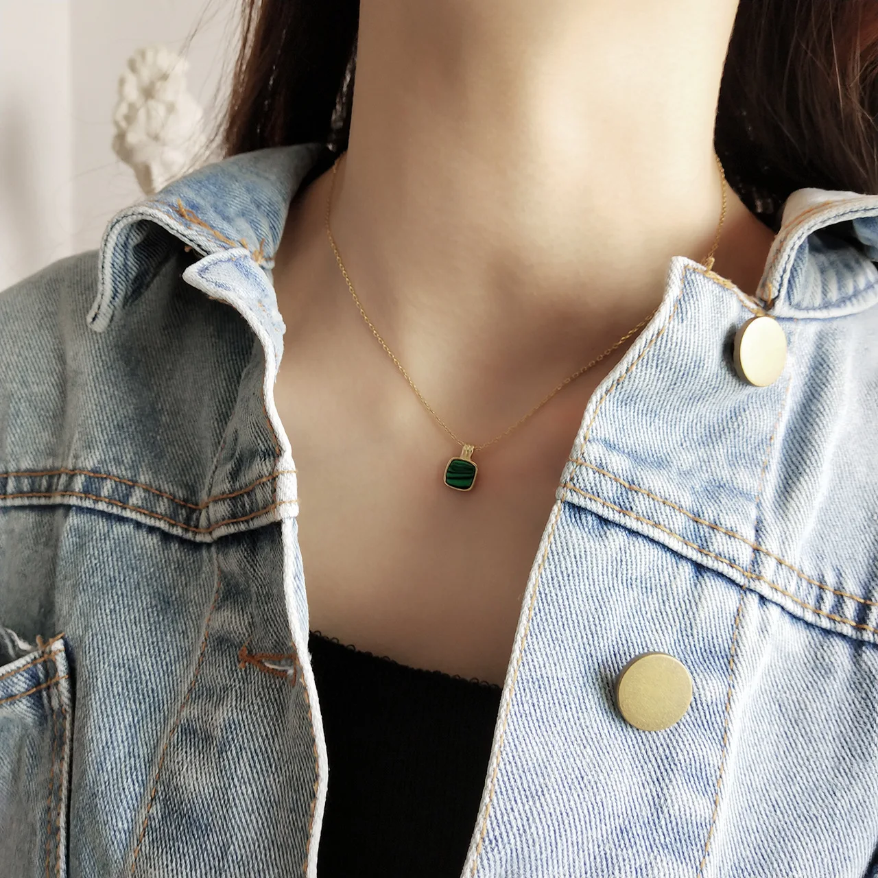 

Chao fu mao South Korea Korean-style Accessories 925 Sterling Design-Line Turquoise Pendant Gold Necklace Necklace